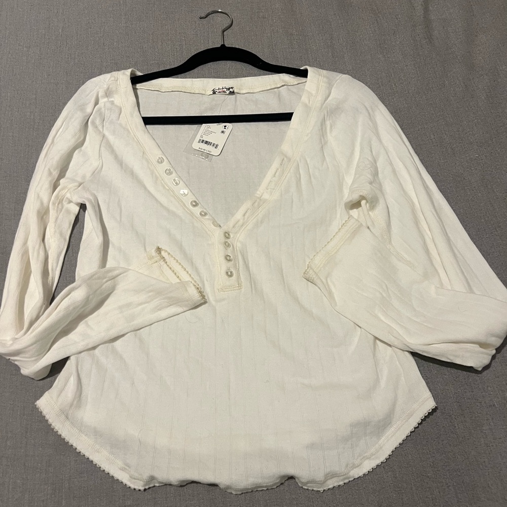 Free People Ivory V-Neck Blouse